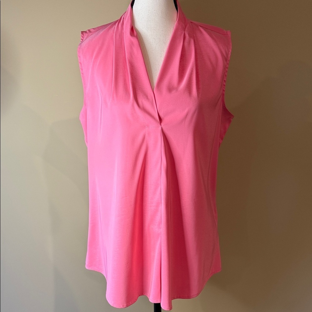 Le Chateau Top Blouse Vibrant Pink V Neck Sleeveless Women's Size L